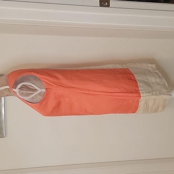 Kenar, Size 4, Coral and Natural Color 100% Linen Sheath Dress. Excellent Cond. - Picture 2 of 8